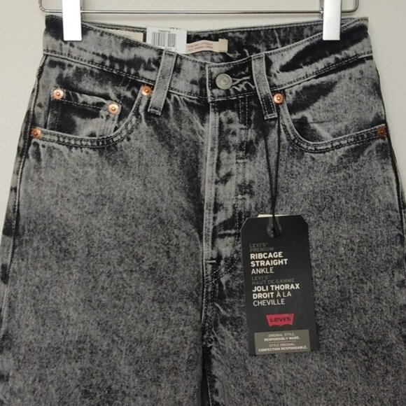 Levi's Ribcage High Rise Straight Leg Ankle Grey Wash Jeans - Picture 14 of 16